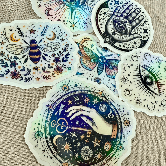 6 Stickers mystiques holographiques 